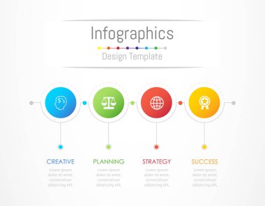 Infographic tasarım öğeleri iş verilerinizi 4 seçenekleri, parçalar, adımları, zaman çizelgeleri veya işlemler ile için. Vektör çizim.