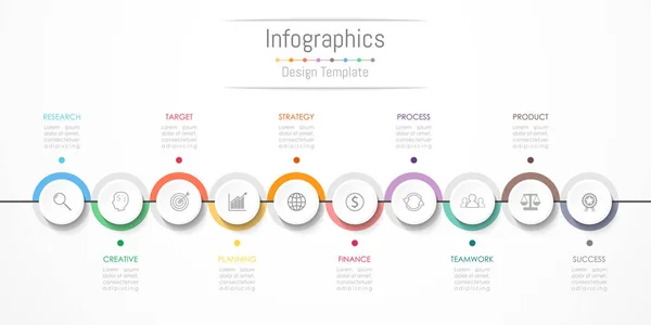 Infografische Gestaltungselemente für Ihre Geschäftsdaten mit 10 Optionen, Teilen, Schritten, Timelines oder Prozessen. Vektorillustration. — Stockvektor