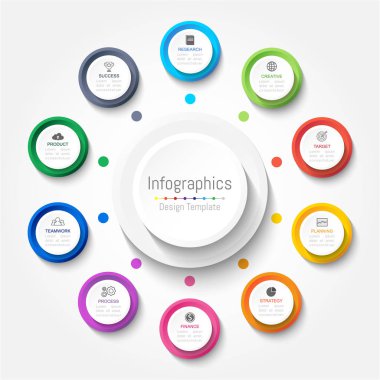 Infographic tasarım öğeleri iş verilerinizi 10 seçenekleri, parçalar, adımları, zaman çizelgeleri veya işlemler ile için. Vektör çizim.