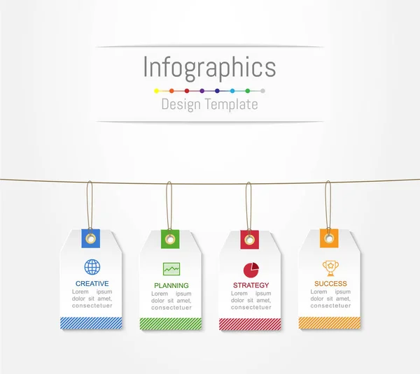 Infografika elementy dane firmy z 4 opcje, części, kroki, osi czasu lub procesów, etykiety tagów koncepcji projektu. Ilustracja wektorowa. — Wektor stockowy