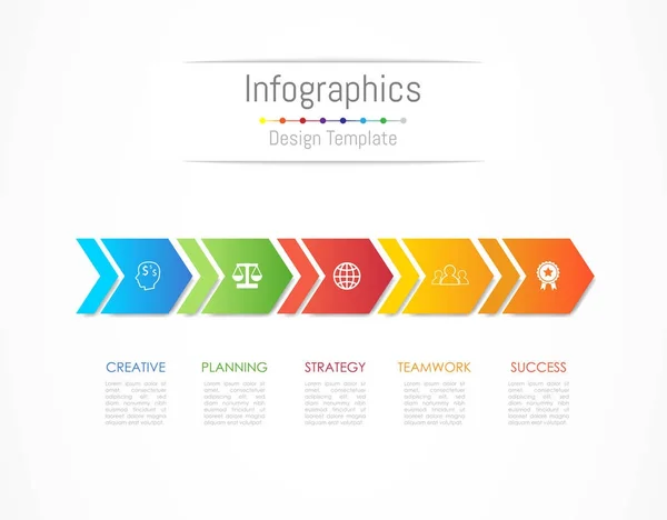 Éléments de conception d'infographie pour vos données d'entreprise avec 5 options, pièces, étapes, calendriers ou processus, concept Arrow connect. Illustration vectorielle — Image vectorielle