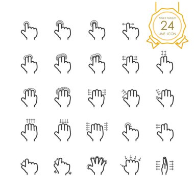 Gesture hand set of multi touch line icon for touch screen devices, tablet, touchpad or mobile, simple finger symbol to swipe, scroll, tap, zoom, push. Vector illustration (Editable Stroke) clipart