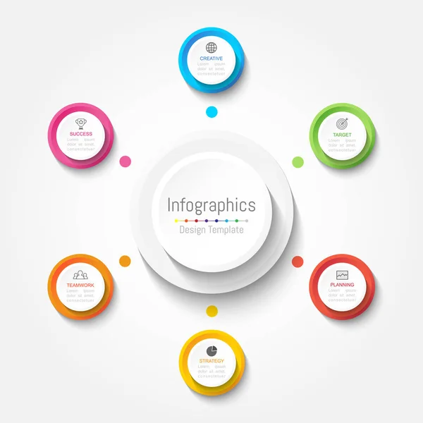 Infografische Gestaltungselemente für Ihre Geschäftsdaten mit 6 Optionen, Teilen, Schritten, Timelines oder Prozessen. Vektorillustration. — Stockvektor