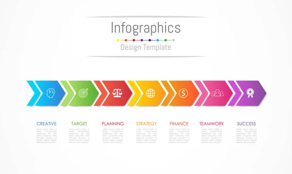 Elementos de design infográfico para seus dados de negócios com 7 opções, peças, etapas, linhas do tempo ou processos, conceito de conexão de seta. Ilustração vetorial — Vetor de Stock