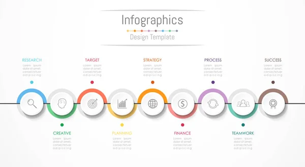 Infografische Gestaltungselemente für Ihre Geschäftsdaten mit 9 Optionen, Teilen, Schritten, Timelines oder Prozessen. Vektorillustration. — Stockvektor