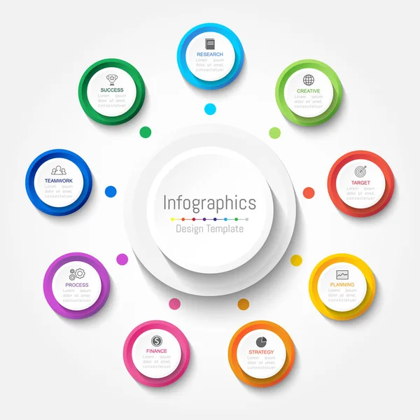 Infografische Gestaltungselemente für Ihre Geschäftsdaten mit 9 Optionen, Teilen, Schritten, Timelines oder Prozessen. Vektorillustration. — Stockvektor