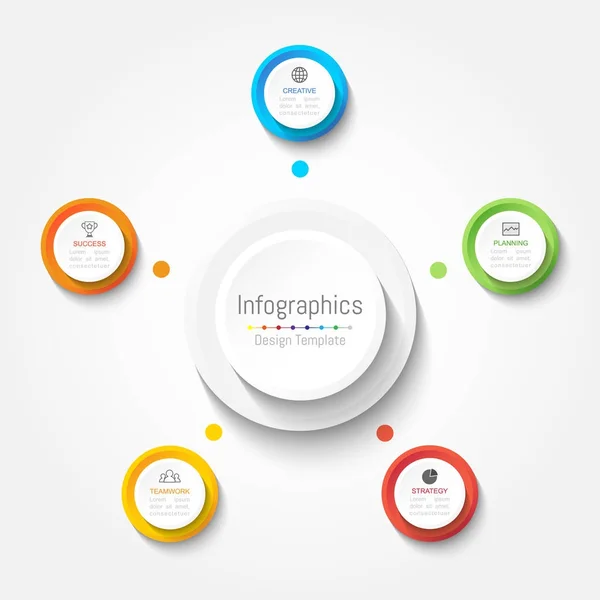 Инфографические элементы дизайна для бизнес-данных с 5 опциями, деталями, шагами, сроками или процессами. Векторная миграция . — стоковый вектор