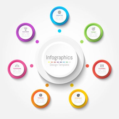 Infographic tasarım öğeleri iş verilerinizi 7 seçenekleri, parçalar, adımları, zaman çizelgeleri veya işlemleri ile için. Vektör çizim.