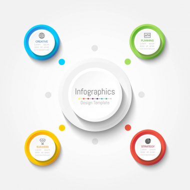 Infographic tasarım öğeleri iş verilerinizi 4 seçenekleri, parçalar, adımları, zaman çizelgeleri veya işlemler ile için. Vektör çizim.