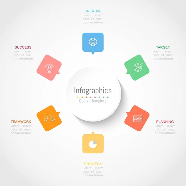 Инфографические элементы дизайна для бизнес-данных с 6 опциями, деталями, шагами, сроками или процессами. Векторная миграция . — стоковый вектор
