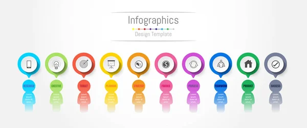 Infografische Gestaltungselemente für Ihre Geschäftsdaten mit 10 Optionen, Teilen, Schritten, Timelines oder Prozessen. Kommunikationskonzept der Menschen, Vektorillustration. — Stockvektor