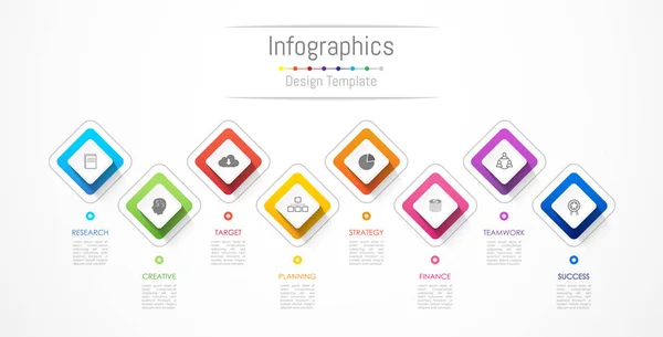 Elementos de diseño infográfico para sus datos empresariales con 8 opciones, piezas, pasos, líneas de tiempo o procesos. Ilustración vectorial . — Archivo Imágenes Vectoriales