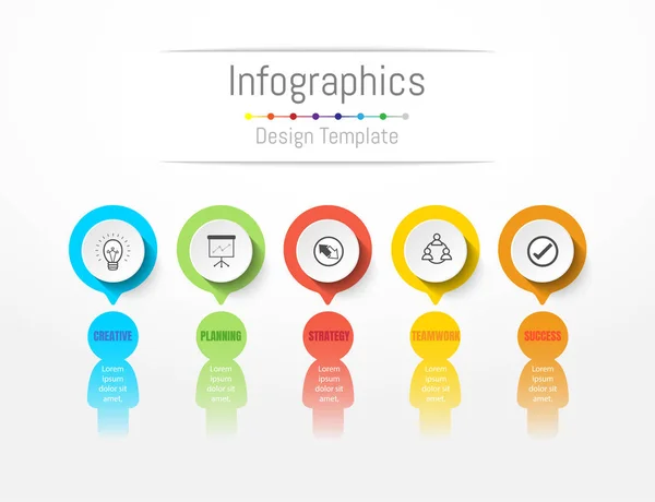 Infografische Gestaltungselemente für Ihre Geschäftsdaten mit 5 Optionen, Teilen, Schritten, Timelines oder Prozessen. Kommunikationskonzept der Menschen, Vektorillustration. — Stockvektor