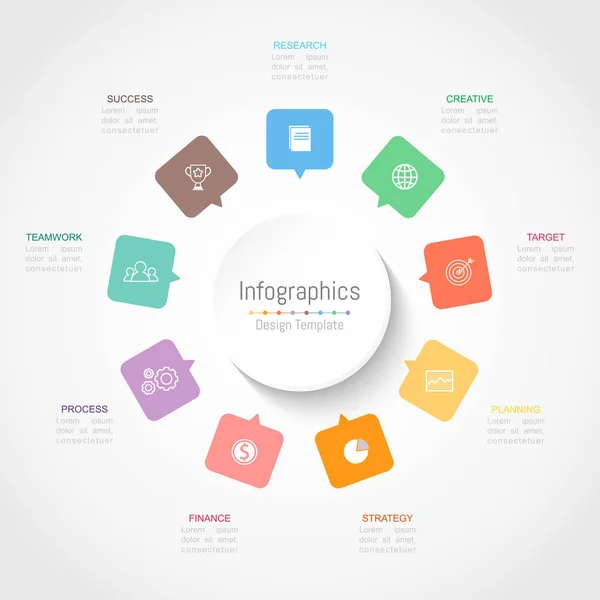 Infographic design elemek az üzleti adatok 9 lehetőségek, alkatrészek, lépések, ütemtervek vagy folyamatok. Vektoros illusztráció. — Stock Vector