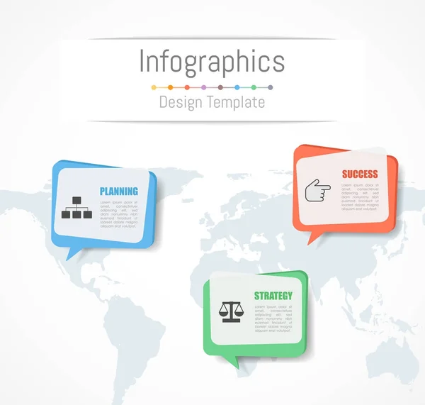 Conception d'infographie pour vos données d'entreprise avec 3 options, pièces, étapes, calendriers ou processus. Concept de réseau de communication, illustration vectorielle. Carte du monde de cette image fournie par la NASA — Image vectorielle