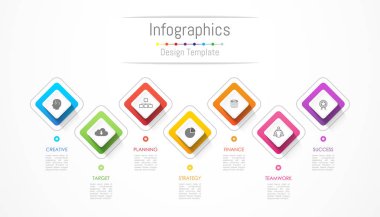 Infographic tasarım öğeleri iş verilerinizi 7 seçenekleri, parçalar, adımları, zaman çizelgeleri veya işlemleri ile için. Vektör çizim.