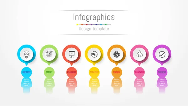 Infografische Gestaltungselemente für Ihre Geschäftsdaten mit 7 Optionen, Teilen, Schritten, Timelines oder Prozessen. Kommunikationskonzept der Menschen, Vektorillustration. — Stockvektor