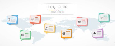 Infographic tasarım iş verilerinizi 8 seçenekleri, parçalar, adımları, zaman çizelgeleri veya işlemler ile için. İletişim ağ kavramı, vektör çizim. Nasa tarafından döşenmiş bu görüntü Dünya Haritası
