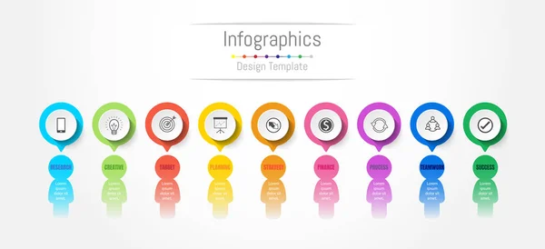 Infografische Gestaltungselemente für Ihre Geschäftsdaten mit 9 Optionen, Teilen, Schritten, Timelines oder Prozessen. Kommunikationskonzept der Menschen, Vektorillustration. — Stockvektor