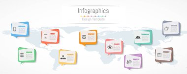 Infographic tasarım iş verilerinizi 10 seçenekleri, parçalar, adımları, zaman çizelgeleri veya işlemler ile için. İletişim ağ kavramı, vektör çizim. Nasa tarafından döşenmiş bu görüntü Dünya Haritası
