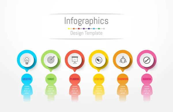 Elementos de diseño infográfico para sus datos empresariales con 6 opciones, piezas, pasos, líneas de tiempo o procesos. Concepto de comunicación popular, Vector Illustration . — Archivo Imágenes Vectoriales