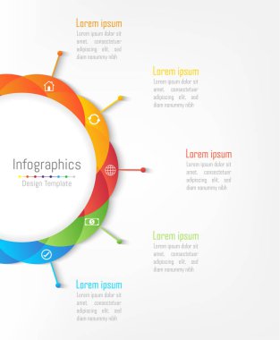 Infographic tasarım öğeleri iş verilerinizi 5 seçenekleri, parçalar, adımları, zaman çizelgeleri veya işlemler ile için. Kavram, vektör çizim daire.