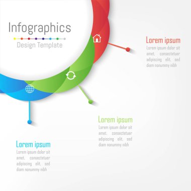 Infographic tasarım öğeleri iş verilerinizi 3 seçenekleri, parçalar, adımları, zaman çizelgeleri veya işlemler ile için. Kavram, vektör çizim daire.