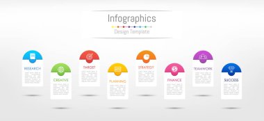Infographic tasarım öğeleri iş verilerinizi 8 seçenekleri, parçalar, adımları, zaman çizelgeleri veya işlemler ile için. Vektör çizim.