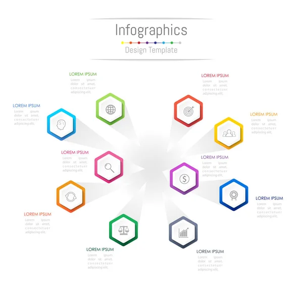 Infografische Gestaltungselemente für Ihre Geschäftsdaten mit 10 Optionen, Teilen, Schritten, Timelines oder Prozessen. Vektorillustration. — Stockvektor