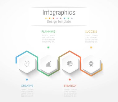 Infographic tasarım öğeleri iş verilerinizi 4 seçenekleri, parçalar, adımları, zaman çizelgeleri veya işlemler ile için. Vektör çizim.
