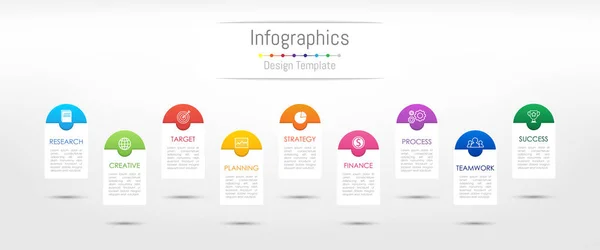 Infographic tasarım öğeleri iş verilerinizi 9 seçenekleri, parçalar, adımları, zaman çizelgeleri veya işlemler ile için. Vektör çizim. — Stok Vektör