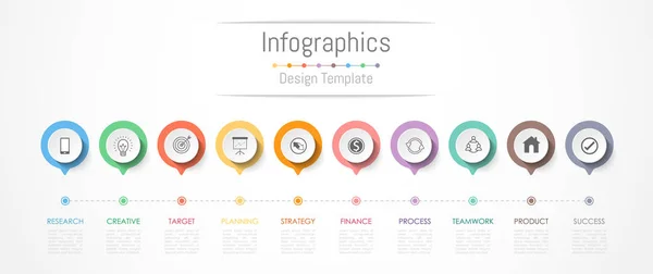 Infographic tasarım öğeleri iş verilerinizi 10 seçenekleri, parçalar, adımları, zaman çizelgeleri veya işlemler ile için. Vektör çizim. — Stok Vektör
