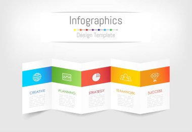 Infographic tasarım öğeleri iş verilerinizi 5 seçenekleri, parçalar, adımları, zaman çizelgeleri veya işlemler ile için. Broşür kağıt kavramı, vektör çizim.