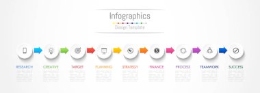 Infographic tasarım öğeleri iş verilerinizi 9 seçenekleri, parçalar, adımları, zaman çizelgeleri veya işlemler ile için. Vektör çizim.