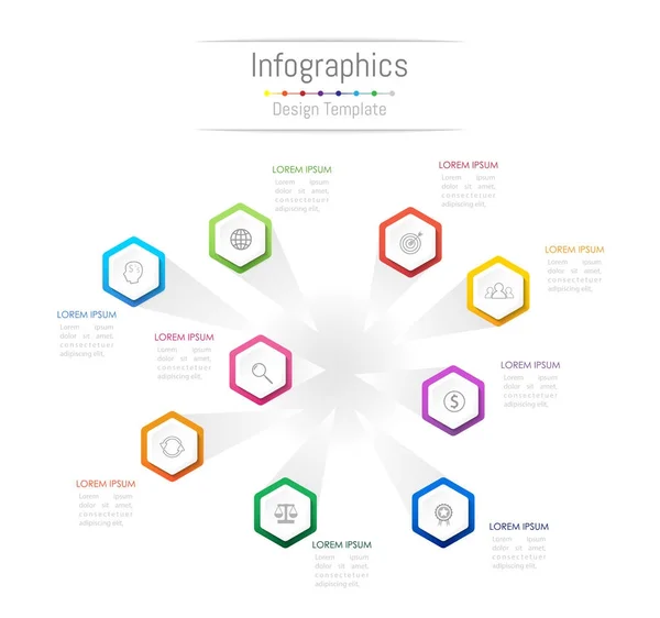 Infographic στοιχεία σχεδιασμού για τα επαγγελματικά δεδομένα με 9 επιλογές, τμήματα, βήματα, χρονοδιαγράμματα ή διαδικασίες. Εικονογράφηση διάνυσμα. — Διανυσματικό Αρχείο