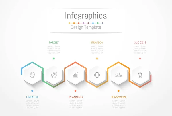 Elementos de diseño infográfico para sus datos empresariales con 6 opciones, piezas, pasos, líneas de tiempo o procesos. Ilustración vectorial . — Archivo Imágenes Vectoriales
