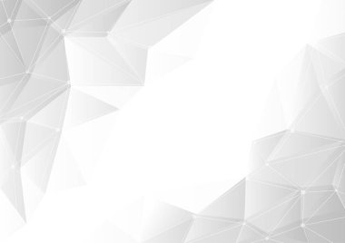 Gri degrade kopya alanı ile beyaz arka plan, kaos bağlantılı çizgilerin ve noktaların geometrik soyut. Vektör çizim.