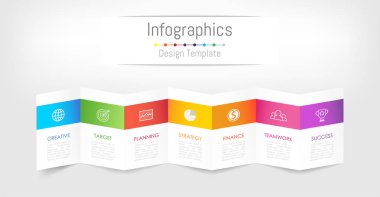 Infographic tasarım öğeleri iş verilerinizi 7 seçenekleri, parçalar, adımları, zaman çizelgeleri veya işlemleri ile için. Broşür kağıt kavramı, vektör çizim.