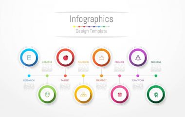 Infographic tasarım öğeleri iş verilerinizi 8 seçenekleri, parçalar, adımları, zaman çizelgeleri veya işlemler ile için. Vektör çizim.