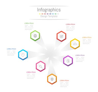 Infographic tasarım öğeleri iş verilerinizi 7 seçenekleri, parçalar, adımları, zaman çizelgeleri veya işlemleri ile için. Vektör çizim.