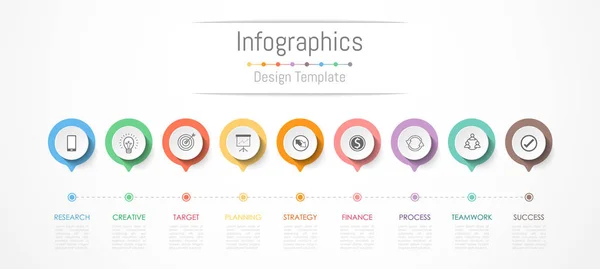 Infographic designelementen voor uw bedrijfsgegevens met 9 opties, onderdelen, stappen, tijdlijnen of processen. Vectorillustratie. — Stockvector