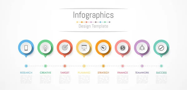Elementos de diseño infográfico para sus datos empresariales con 8 opciones, piezas, pasos, líneas de tiempo o procesos. Ilustración vectorial . — Archivo Imágenes Vectoriales