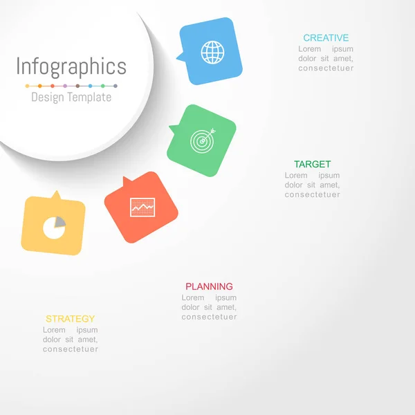 Infografische Gestaltungselemente für Ihre Geschäftsdaten mit 4 Optionen, Teilen, Schritten, Timelines oder Prozessen. Kreisrundes Konzept, Vektorabbildung. — Stockvektor