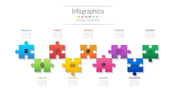 Éléments de conception d'infographie pour vos données d'entreprise avec 9 options, pièces, étapes, calendriers ou processus. Puzzle concept, Illustration vectorielle . — Image vectorielle
