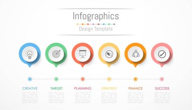 Infographic tasarım öğeleri iş verilerinizi 6 seçenekleri, parçalar, adımları, zaman çizelgeleri veya işlemler ile için. Vektör çizim.