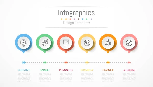 Infografische Gestaltungselemente für Ihre Geschäftsdaten mit 6 Optionen, Teilen, Schritten, Timelines oder Prozessen. Vektorillustration. — Stockvektor