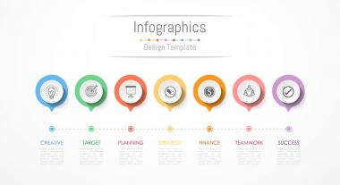 Infographic tasarım öğeleri iş verilerinizi 7 seçenekleri, parçalar, adımları, zaman çizelgeleri veya işlemleri ile için. Vektör çizim.