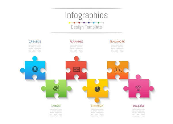 Infografische Gestaltungselemente für Ihre Geschäftsdaten mit 6 Optionen, Teilen, Schritten, Timelines oder Prozessen. Puzzle-Konzept, Vektorillustration. — Stockvektor