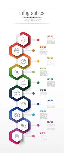 Infografische Gestaltungselemente für Ihre Geschäftsdaten mit 10 Optionen, Teilen, Schritten, Timelines oder Prozessen. Vektorillustration. — Stockvektor