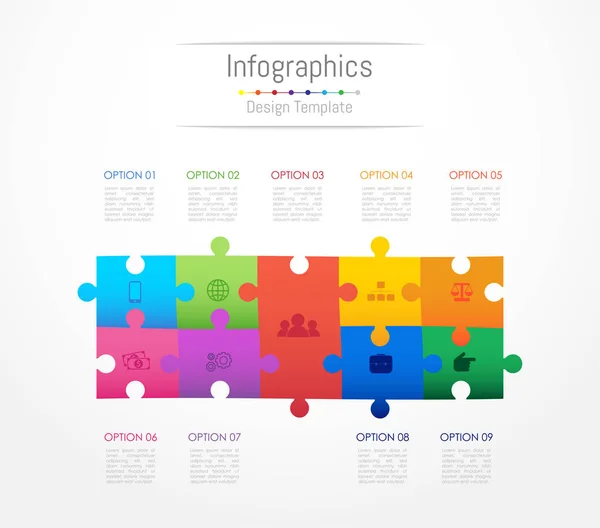 Інфографічні елементи дизайну для ваших бізнес-даних з 9 параметрами, частинами, кроками, хронологіями або процесами. Концепція головоломки, Векторна ілюстрація . — стоковий вектор